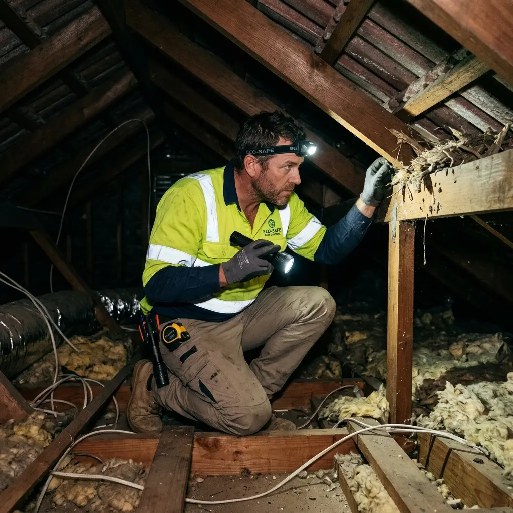 Technician inspecting a roof cavity for a dead animal in Melbourne