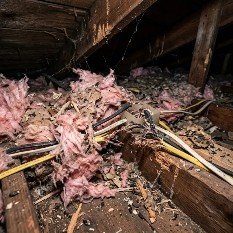 Contaminated ceiling insulation being assessed in a Melbourne roof space
