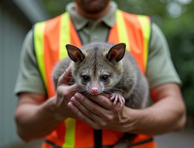 Animal handler safely recovering a deceased possum in Melbourne