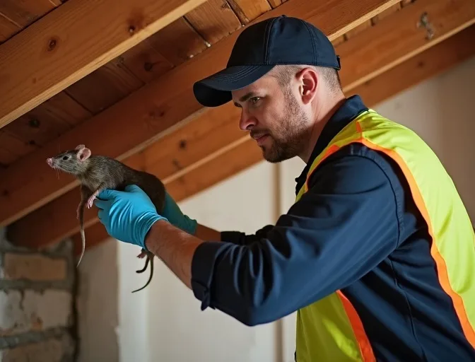 Technician inspecting a roof cavity for a dead rat in Melbourne